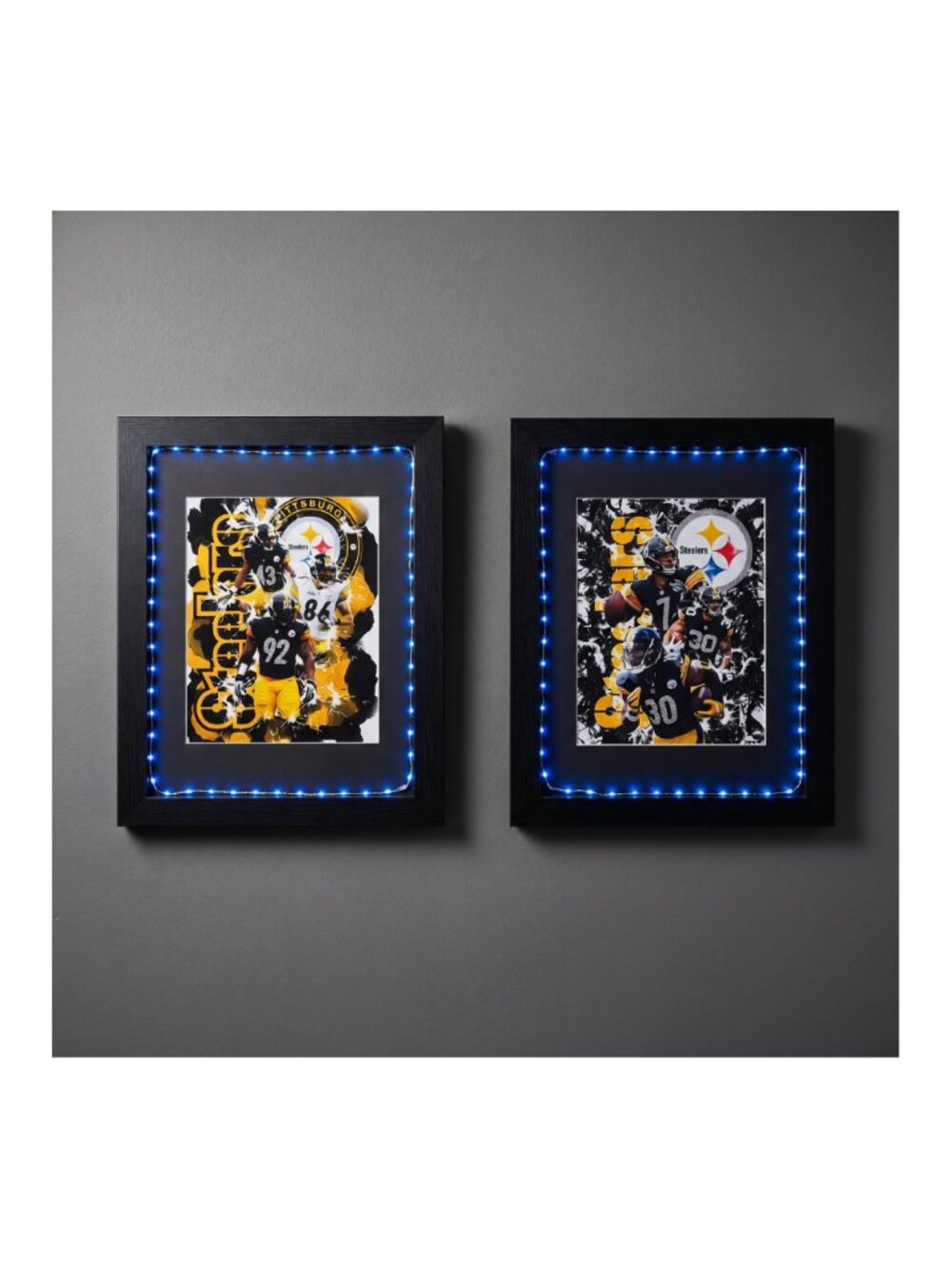 Pittsburgh Steelers Framed Graphic Art Prints x2 Blue LED Lights Man Cave Pickup